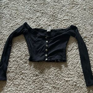 cute black off the shoulder button top